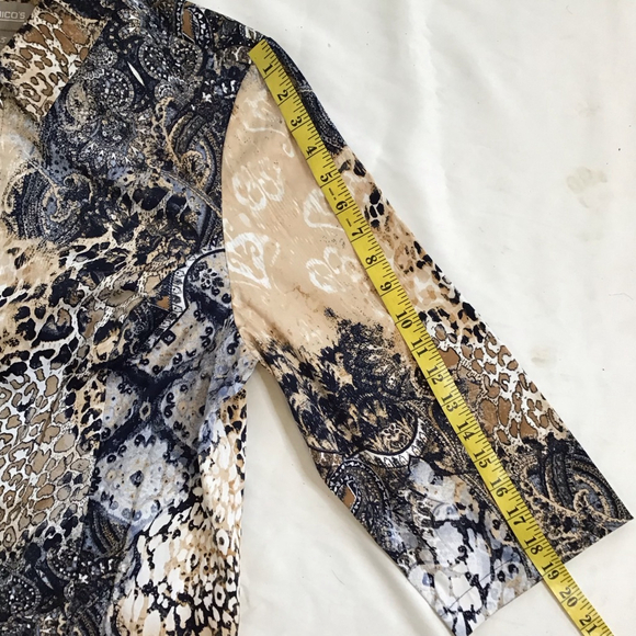 Chico's Women Blazer L Brown Blue Paisley Animal Print Jacket - Picture 9 of 11